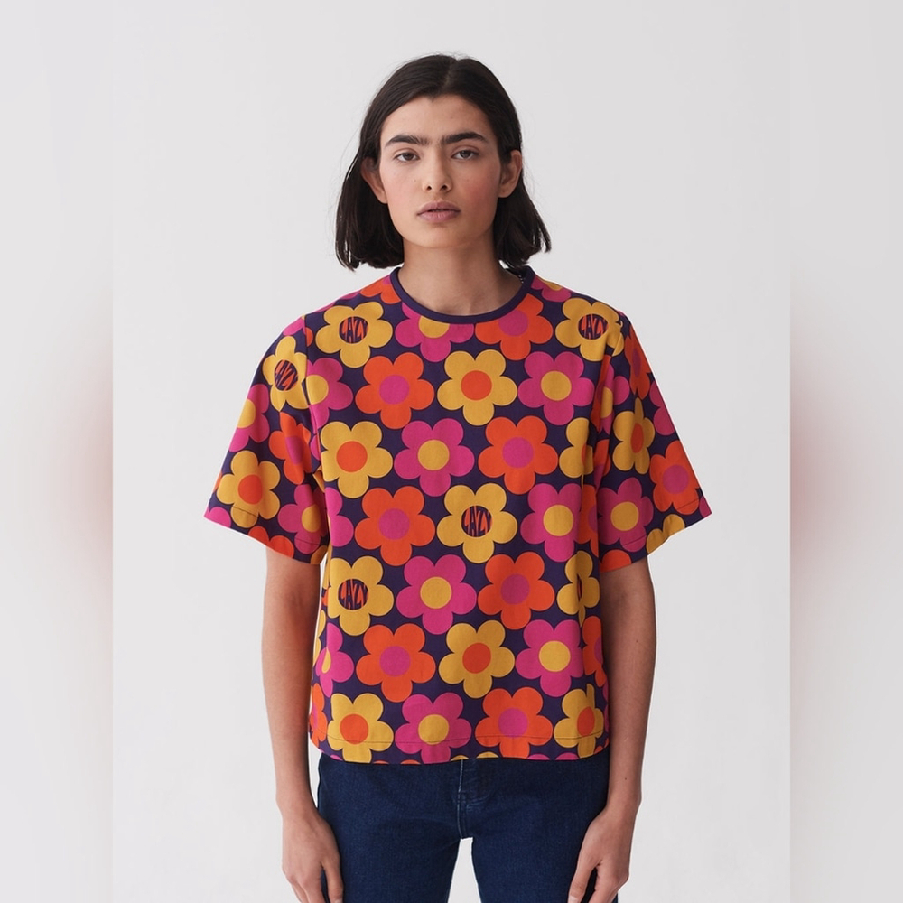 Lazy Oaf 70's Floral Print T-Shirt Women's Size Small - Picture 3 of 15